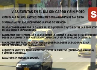 VÍAS Y VEHÍCULOS EXENTOS EN EL DÍA SIN CARRO Y SIN MOTO