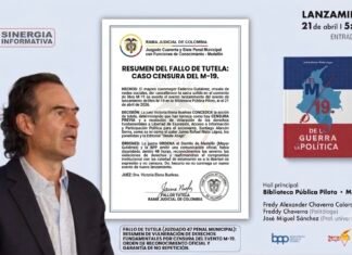 Jueza concede tutela contra la Alcaldía de Medellín por cancelación del lanzamiento del libro sobre el M-19 y concluye que hubo vulneración a la libertad de expresión
